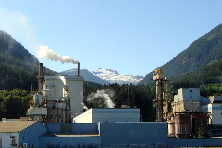 The Woodfibre pulp mill on the shore of Howe Sound in July 2005; Woodfibre LNG is being built on the former mill site