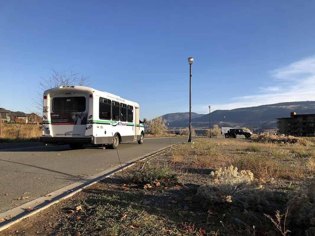 A BC Transit bus on a British Columbia highway